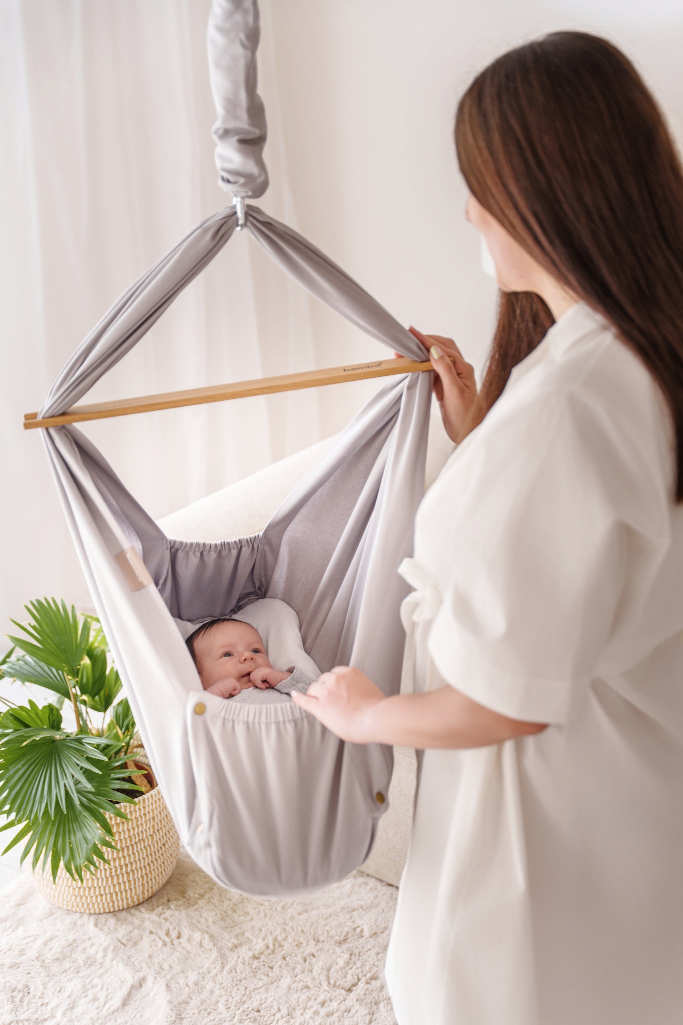 homba® baby hanging cradle cotton light grey