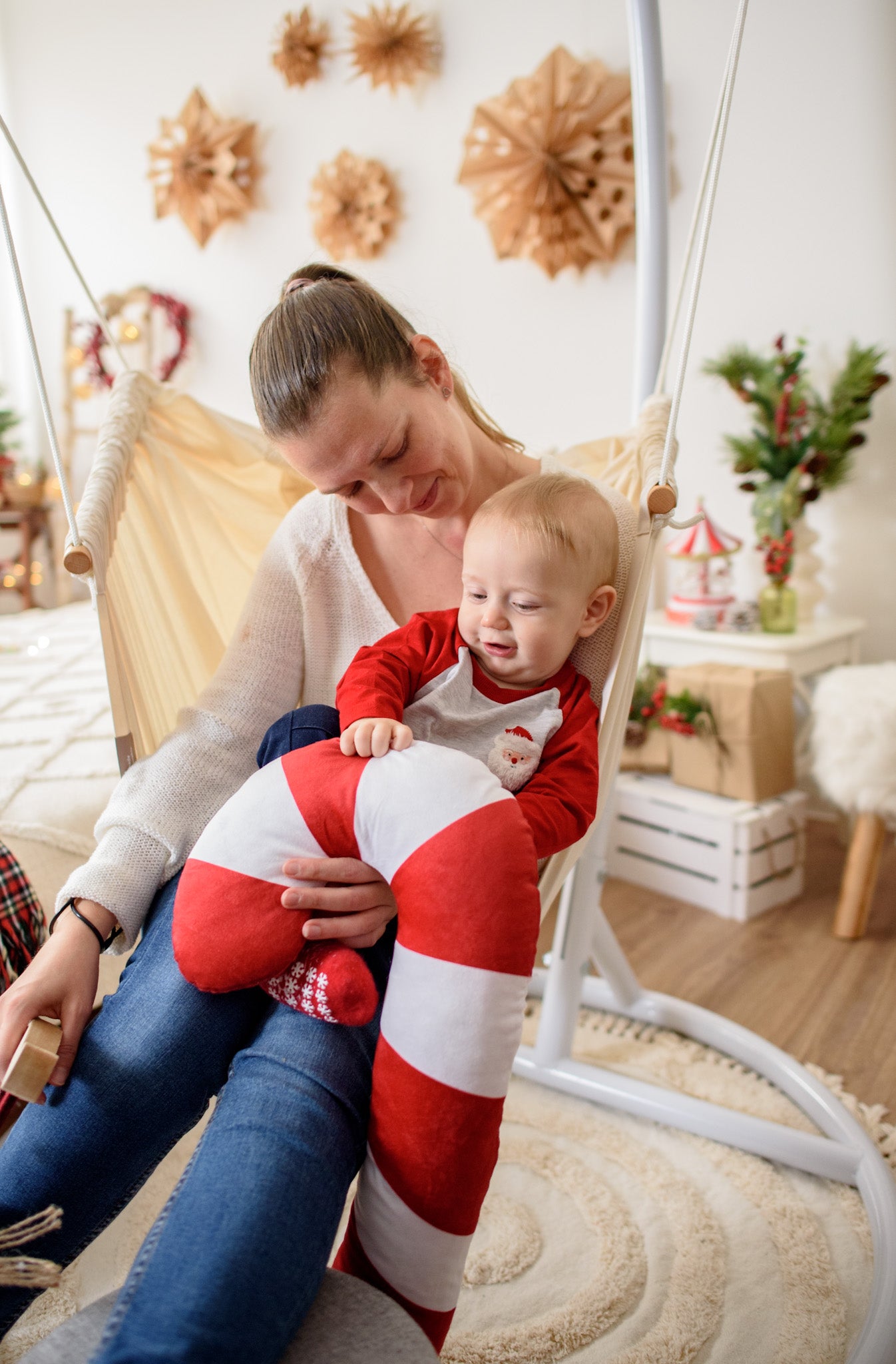 homba® zen mini závesné kreslo bavlnené krémové (2-10rokov)